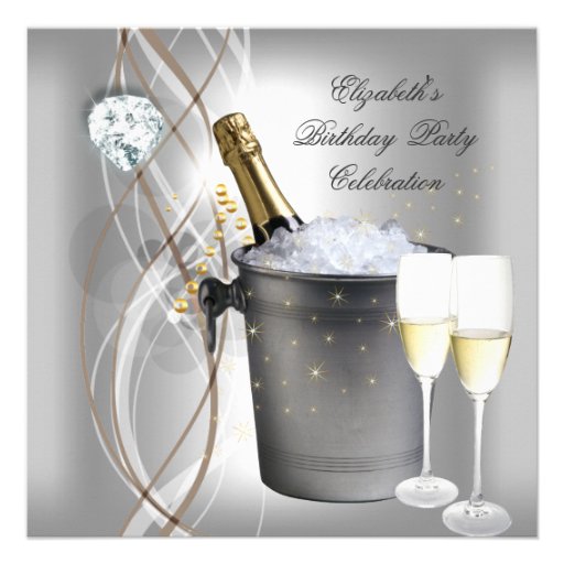 Elegant Silver Gold Champagne Birthday Party 5.25" Square Invitation