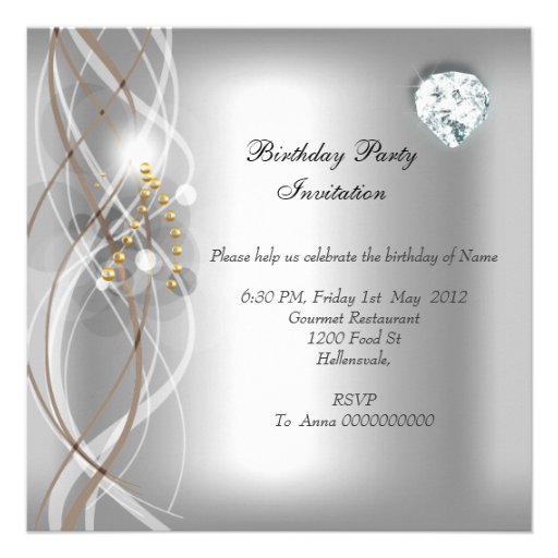 Elegant Silver Gold Champagne Birthday Party Custom Invitations