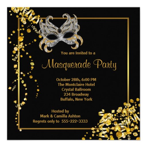 Elegant Silver Gold Masquerade Party Custom Invitations