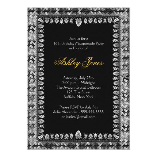 Elegant Silver Gold Sweet 16 Masquerade Invitation