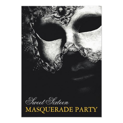 Elegant Silver Gold Sweet 16 Masquerade Invitation (front side)