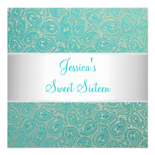 Elegant Silver Green Paisley Party Invitation