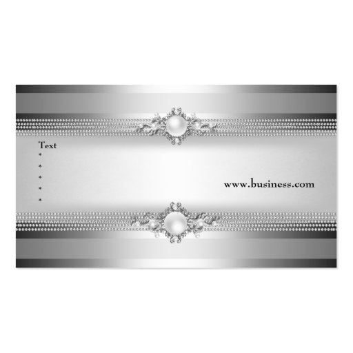 Elegant Silver Grey White Stripe Pearl Chain Business Cards (back side)