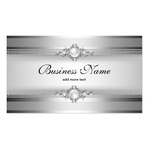 Elegant Silver Grey White Stripe Pearl Chain Business Cards (front side)