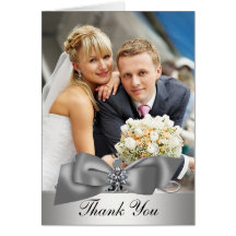 Elegant Silver Photo Wedding Thank You Cards