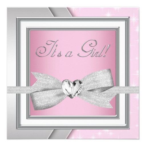 Elegant Silver Pink Baby Girl Shower Announcements