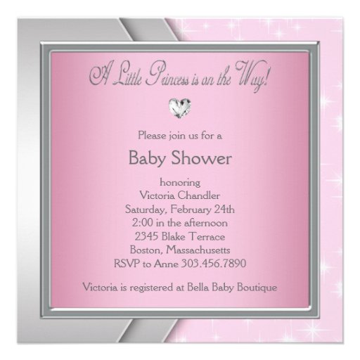 Elegant Silver Pink Baby Girl Shower Announcements