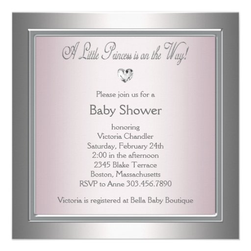 Elegant Silver Pink Baby Girl Shower Custom Announcements