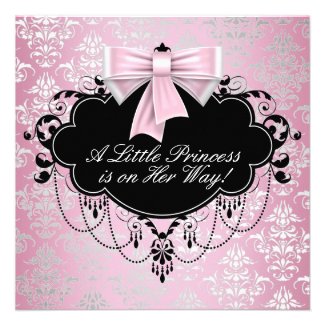 Elegant Silver Pink Black Princess Baby Shower Personalized Invites