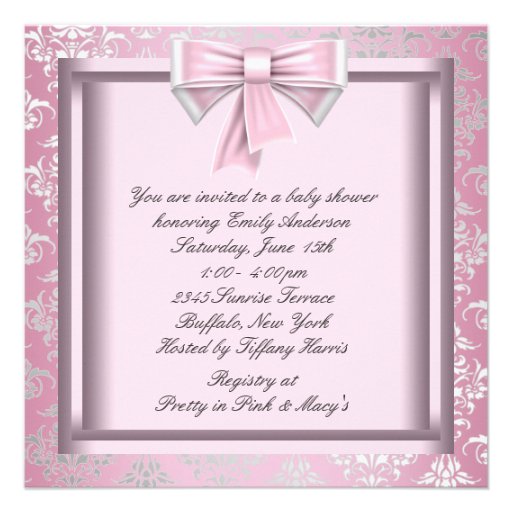 Elegant Silver Pink Black Princess Baby Shower Personalized Invites