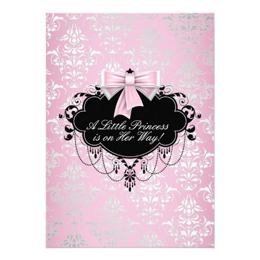 Elegant Silver Pink Black Princess Baby Shower Invitation