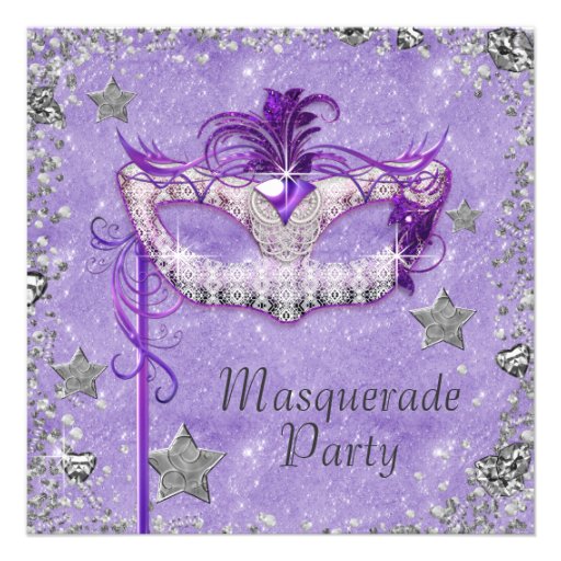 Elegant Silver Purple Masquerade Party Personalized Invitations