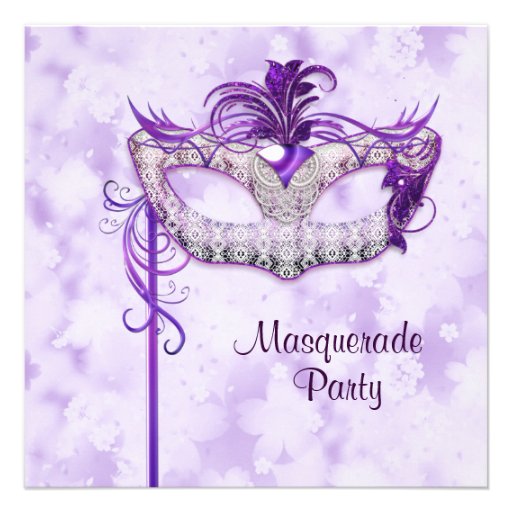 Elegant Silver Purple Masquerade Party Personalized Invite