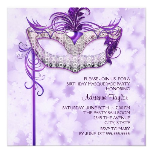 Elegant Silver Purple Masquerade Party Personalized Invite