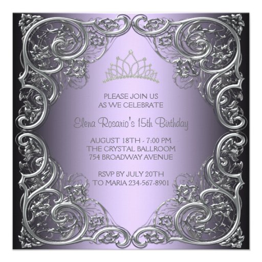 Elegant Silver Purple Quinceanera Invitations