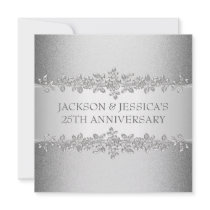 Elegant Silver Roses 25th Anniversary Party Invitations