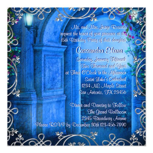 Elegant Silver Royal Navy Blue Quinceanera Custom Invitations