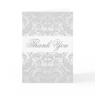 Elegant Silver Scroll Damask Thank You Card card
