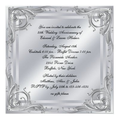 Elegant Silver Swirl 25th Wedding Anniversary Personalized Announcement