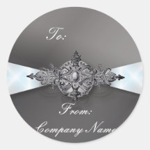 Elegant Silver Swirl Corporate Christmas Greeting Round Stickers