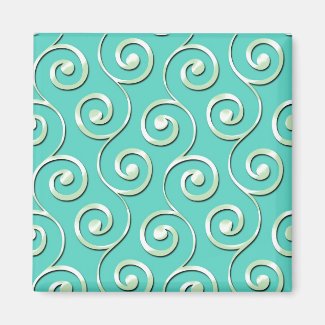 Elegant Silver Swirl Pattern on Teal Background Magnet