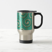 Elegant Silver Swirl Pattern on Teal Background Mugs