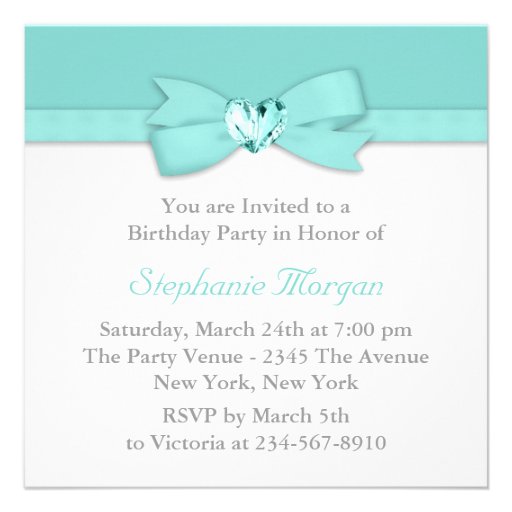 Elegant Silver Teal Blue Birthday Party Personalized Invitation