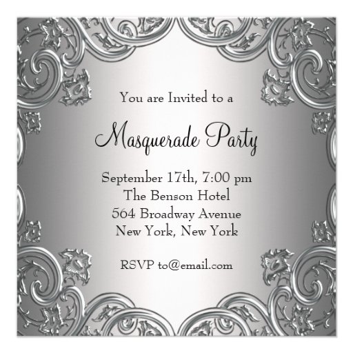 Elegant Silver Teal Blue Masquerade Party Custom Invites