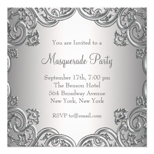 Elegant Silver Teal Blue Masquerade Party Custom Invitations