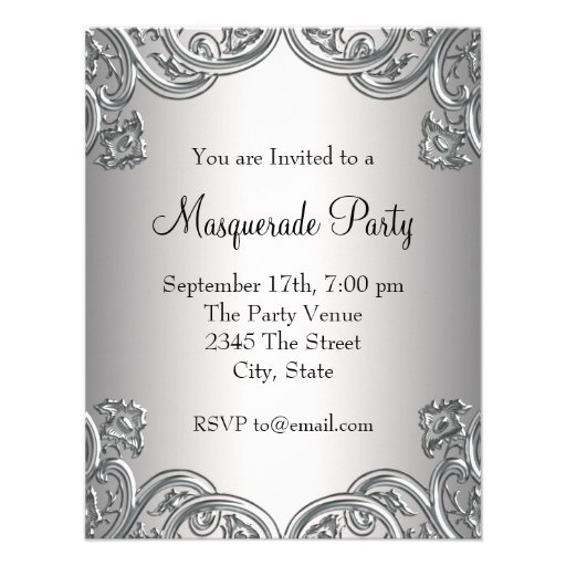 Elegant Silver Teal Blue Masquerade Party Personalized Invitation