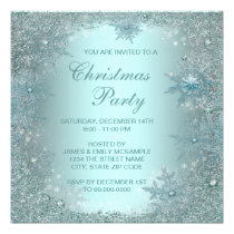 Elegant Silver Teal Blue Snowflake Christmas Party Personalized Invites at Zazzle