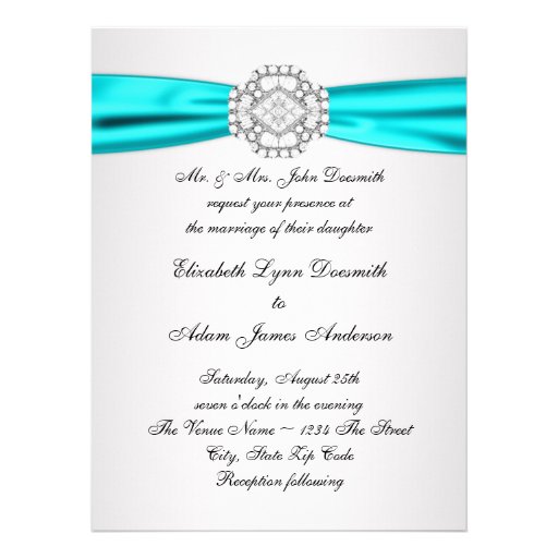 Elegant Silver Teal Blue Wedding Invitations