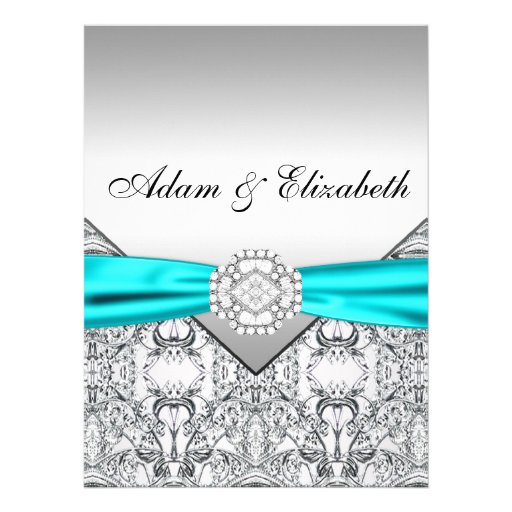 Elegant Silver Teal Blue Wedding Invitations