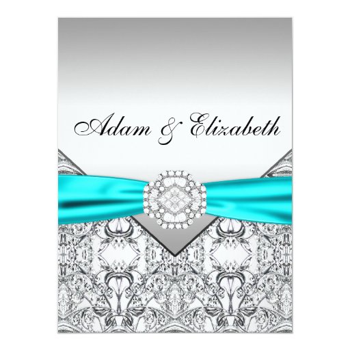 Elegant Silver Teal Blue Wedding Invitations Zazzle