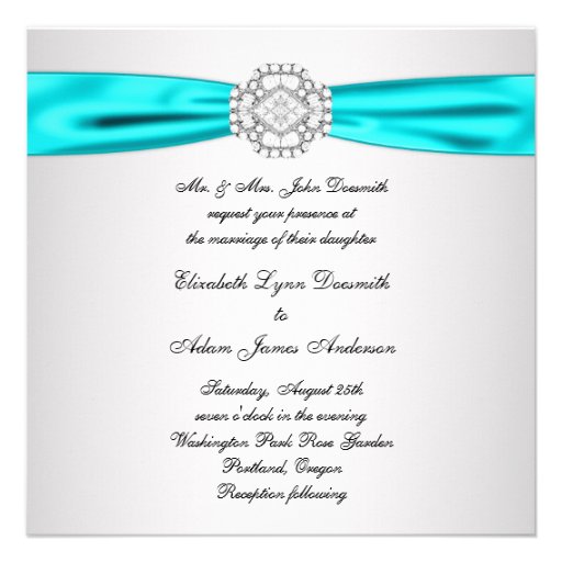 Elegant Silver Teal Blue Wedding Invitations