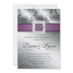 Elegant Silver Wedding Damask Jewels Purple Custom Announcements