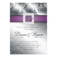 Elegant Silver Wedding Damask Jewels Purple Custom Announcements