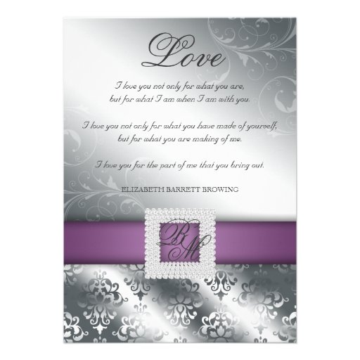 Elegant Silver Wedding Damask Jewels Purple Custom Announcements