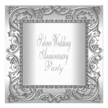 Elegant Silver White 25th Anniversary Party Custom Invitations