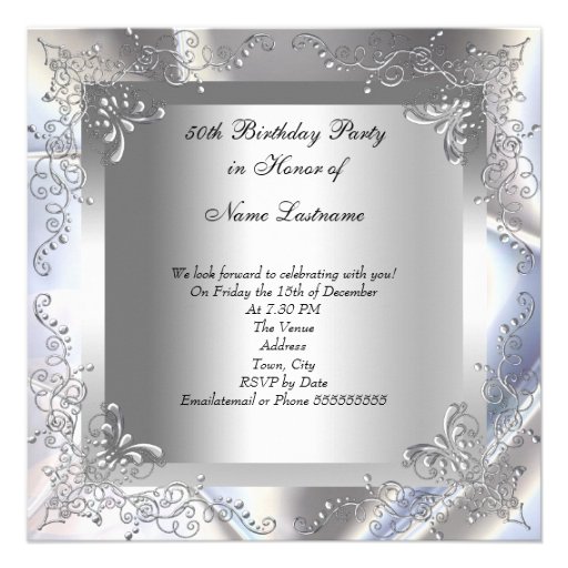 Elegant Silver White High Heel Shoe Fabulous 50 Personalized Announcements