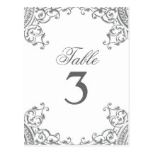 Elegant Silver White Wedding Table Cards Postcards