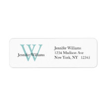 Elegant Simple Address Label White Blue Initial