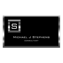 Elegant  Simple Black and Chrome Monogram Business Card