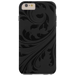 Elegant Simple Black Monochromatic Floral Swirls Tough iPhone 6 Plus Case