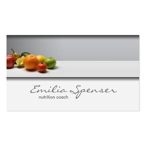 Elegant Simple Grey Healthy Life/Nutritionist Card Business Cards (front side)