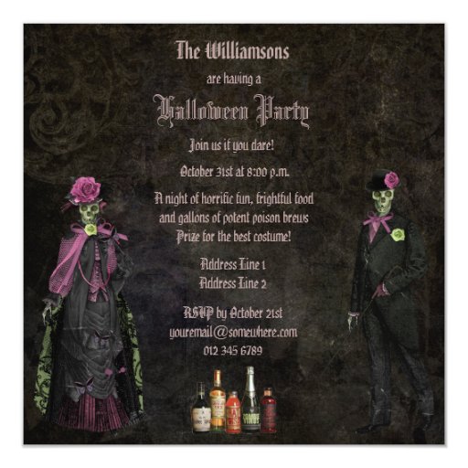 Elegant Skeletons & Poison Halloween Party Announcement