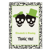 Elegant skulls Halloween green wedding Thank You Card