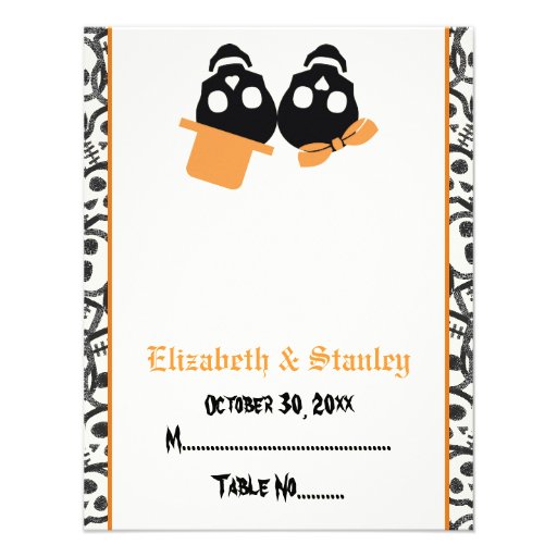 Elegant skulls Halloween orange wedding place card Custom Invitation