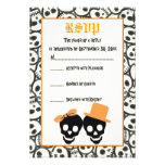 Elegant skulls Halloween orange wedding RSVP card Personalized Invitation