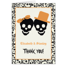 Elegant skulls Halloween orange wedding Thank You Card